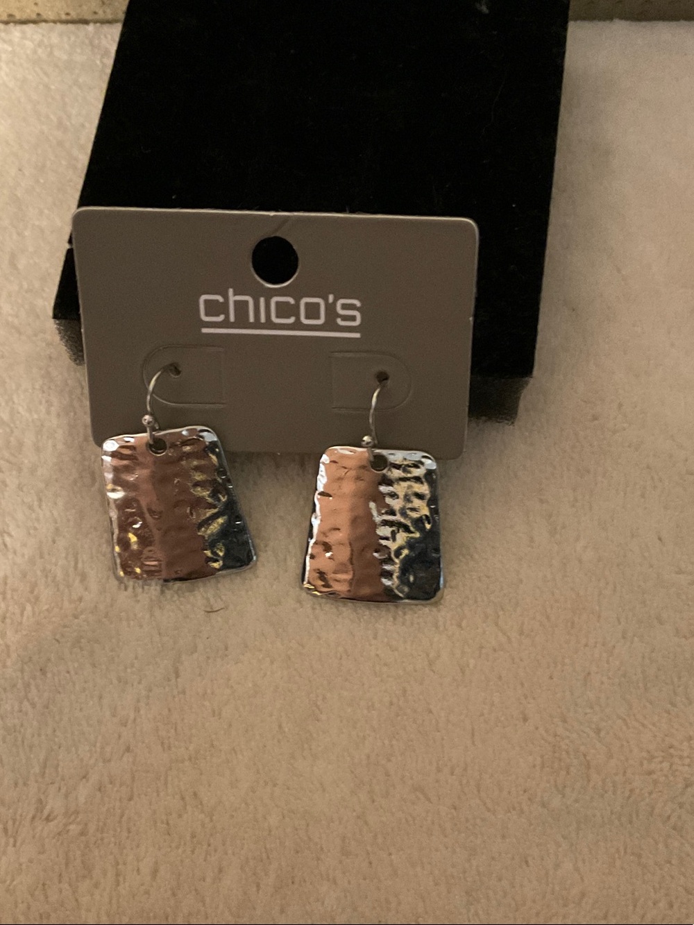 Chico's Hammered Two-Tone Rectangle Drop Earrings - Silver & Copper